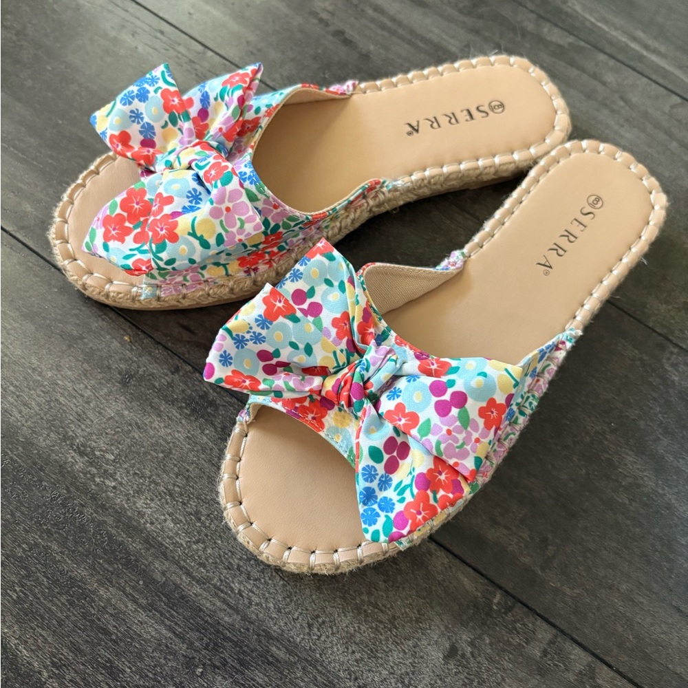 Serra Multicolor Floral Bow Espadrille Slide Sandals
